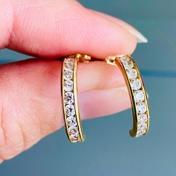 Jewelry - 14k Gold White Cubic Zirconia Pave Half Hoop Earrings